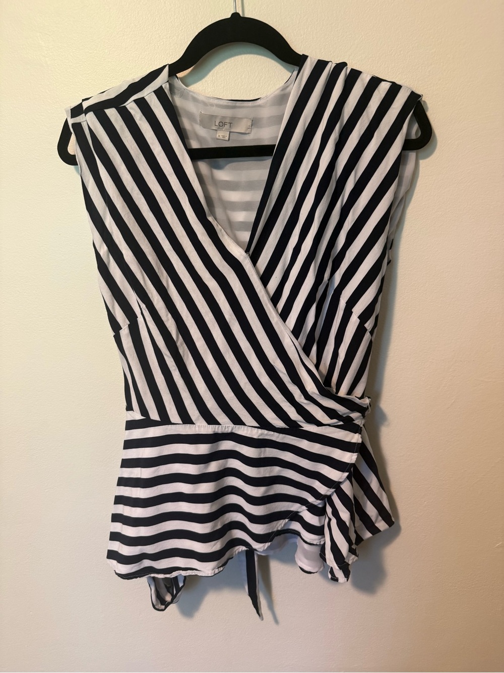 LOFT Blue and White Striped Wrap Blouse Top EUC medium